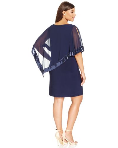 Xscape Plus Size Sequin-trim Capelet Dress - Blue