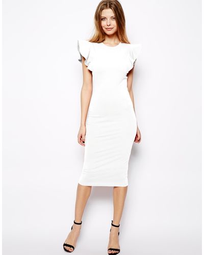 ASOS Bodycon Dress With Structured Ruffle Sleeve - White