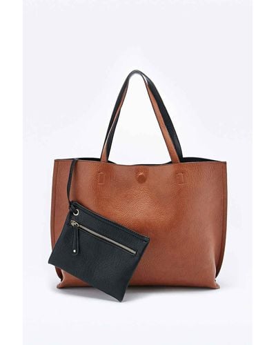 Urban Outfitters Reversible Vegan Leather Oversized Tote Bag - Brown