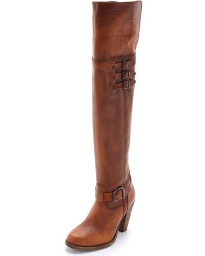 Frye Jenny Belted Over The Knee Boots - Cognac - Brown