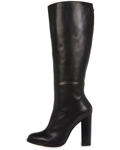 River Island Black Leather Knee High Heeled Boots
