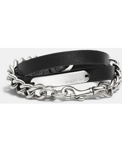 COACH Multi Wrap Leather And Chain Bracelet - Metallic