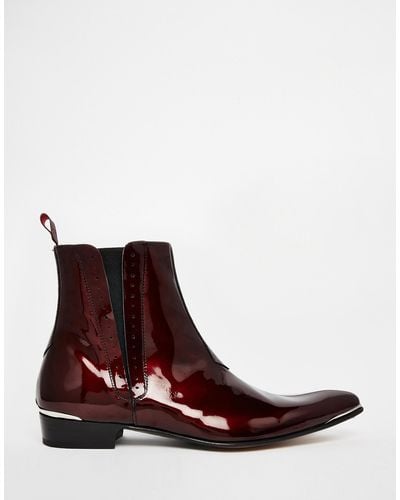 Jeffery West Leather Patent Chelsea Boots - Red