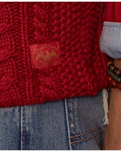 Denim & Supply Ralph Lauren Cable Knit Shawl Cardigan - Red