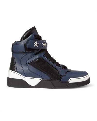 Givenchy Tyson High Top Leather Sneakers With Stars - Blue