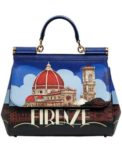 Dolce & Gabbana Sicily Firenze Printed Leather Bag - Blue
