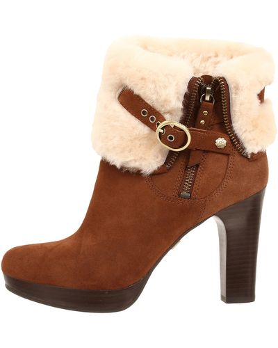 UGG Scarlett Exposed Shearling Buckle Ankle Boots - Brown