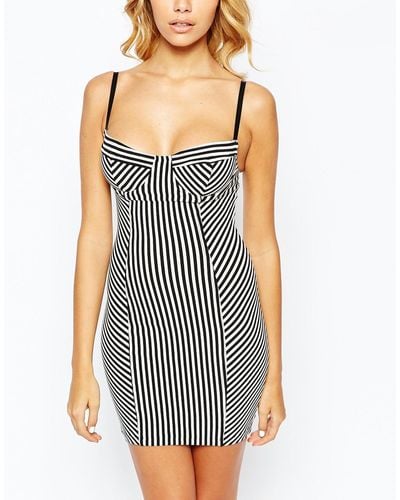 American Apparel Bodycon Dress With Underwire Bustier Detail In Stripe - Black