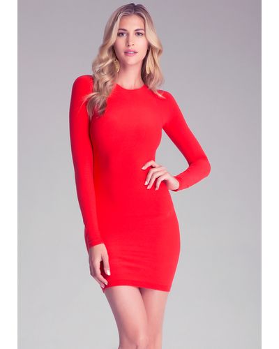 Bebe Raglan Sleeve Bodycon Dress - Red