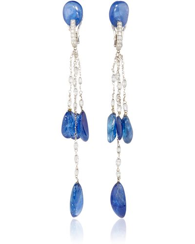 VBH Diamond Bead And Sapphire Drop Earrings - Blue