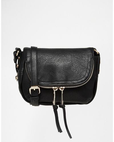 Oasis Fold Over Zip Detail Cross Body Bag - Black