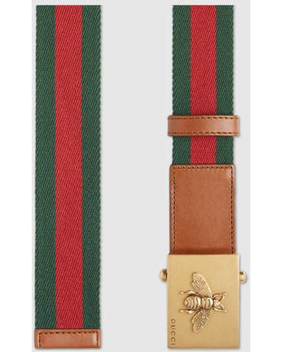 Gucci Canvas Web Belt With Bee Buckle - Green