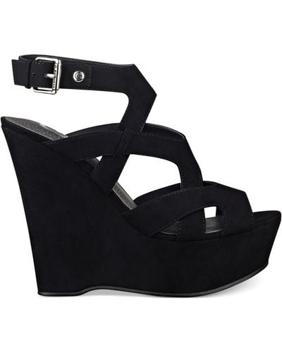 G by Guess Womens Shoes Hizza Platform Wedge Sandals - Black