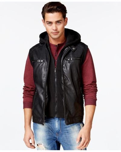 Guess Quilted Faux-leather Hooded Vest - Black