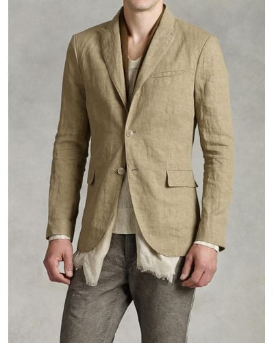 John Varvatos 2-Button Convertible Peak Linen Jacket - Brown