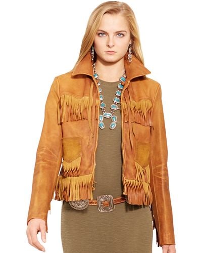 Polo Ralph Lauren Fringed Leather Jacket - Brown