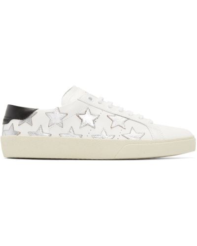 Saint Laurent White & Silver Stars Court Classic Sneakers