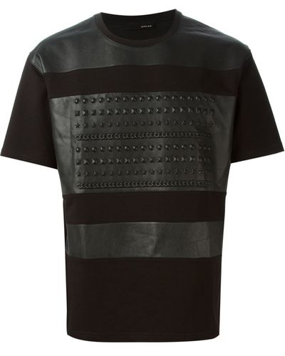 Avelon Studded Leather Panel T-Shirt - Black