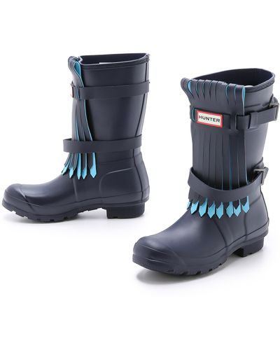 HUNTER Original Fringe Short Boots - Black/Dark Slate - Blue
