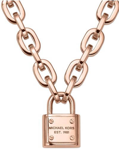 Michael Kors Rose Gold-Tone Chain Padlock Pendant Necklace - Metallic