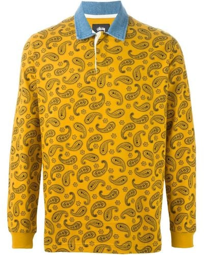 Stussy Paisley Print Long Sleeve Polo Shirt - Yellow