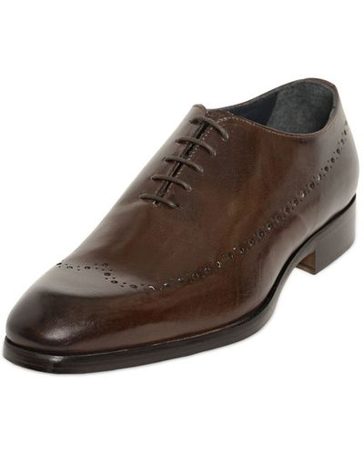 Gianni Russo Perforated Leather Oxford Lace-up Shoes - Brown