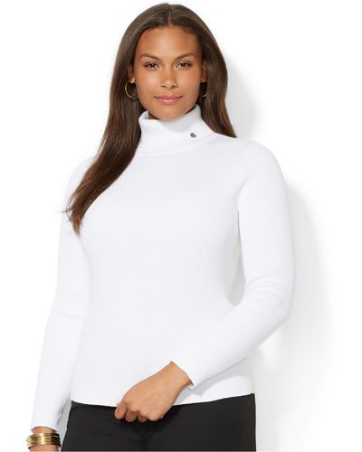 Lauren by Ralph Lauren Plus Size Ribbed Turtleneck Sweater - White