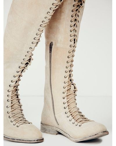 Free People Faryl Robin + Womens Caspian Tall Lace Up Boot - Natural