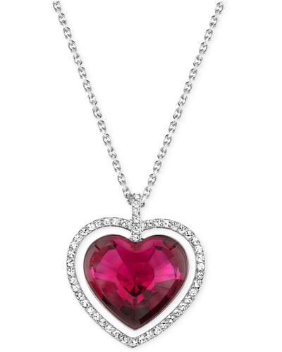 Swarovski Rhodium-plated Red Crystal Heart Pendant Necklace - Purple