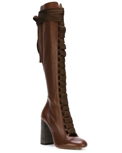 Chloé Lace-Up Knee-High Boots - Brown