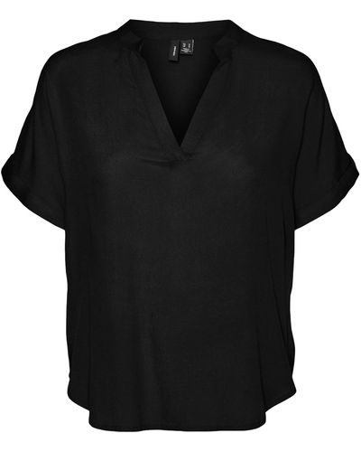 Vero Moda Blusenshirt Top Shirt-Bluse VmBeauty V-Ausschnitt kurz Arm - Schwarz