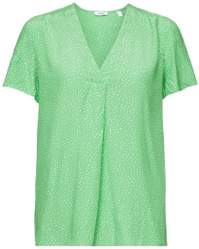 Esprit Kurzarmbluse Bedruckte Bluse mit V-Ausschnitt - Grün