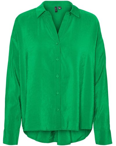 Vero Moda Hemdbluse Oversize Hemd-Bluse VmQueeny Shirt V-Ausschnitt - Grün