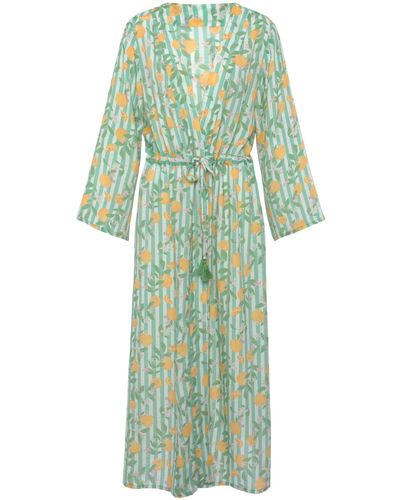 Buffalo Strandkleid im Kimono-Style mit Bindeband, langärmliges Sommerkleid, Kaftan - Grün