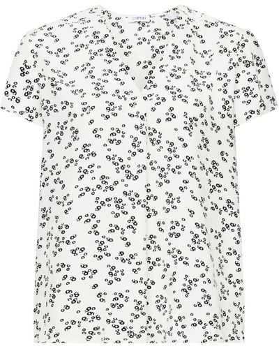 Esprit Kurzarmbluse Bedruckte Bluse mit V-Ausschnitt - Weiß