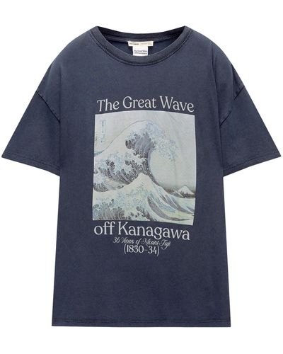 Pull&Bear T-shirt 'ola kanagawa' - Blau