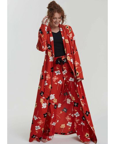Long Tall Sally Bademantel mit Blumendessin für große Frauen - Rot