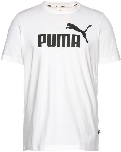 PUMA Shirt Essentials Tee – Casual Baumwoll-Shirt mit geripptem Rundhals-Kragen Logo Essentials Tee White - Weiß