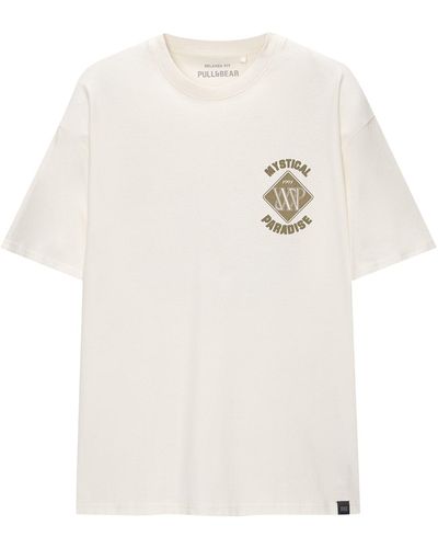 Pull&Bear T-shirt 'mystical paradise' - Weiß