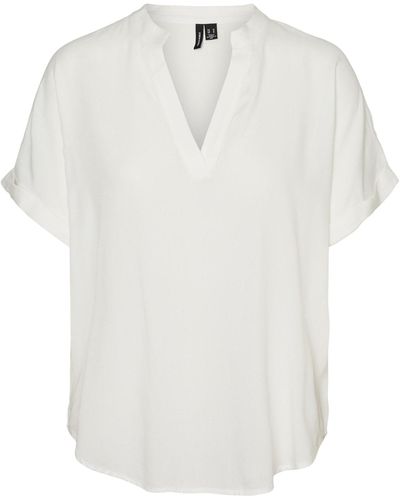 Vero Moda Blusenshirt Top Shirt-Bluse VmBeauty V-Ausschnitt kurz Arm - Weiß
