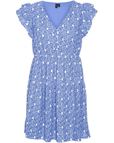 Vero Moda VMSONEY LACE SL V-Neck Short Dress WVN Kleid - Blau