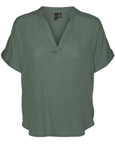 Vero Moda Blusenshirt Top Shirt-Bluse VmBeauty V-Ausschnitt kurz Arm - Grün