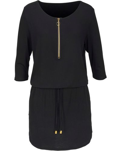 Lascana Jerseykleid mit goldfarbenem Reißverschlussdetail und Taschen, sportlich-casual - Schwarz