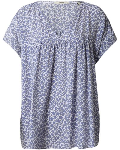 Esprit Kurzarmbluse Bluse mit V-Ausschnitt und Muster - Blau