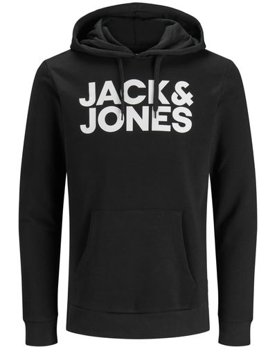 Jack & Jones Kapuzenpullover Hoodie JJECORP Regular Fit Logoprint Sweatshirt mit Kängurutasche - Schwarz