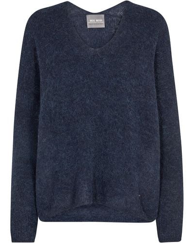 Mos Mosh V-Ausschnitt-Pullover (1-tlg) Plain/ohne Details - Blau