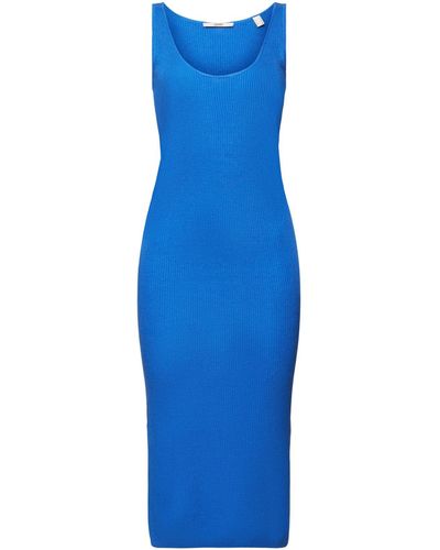Esprit Midikleid Kleid aus Rippstrick, Leinenmix - Blau