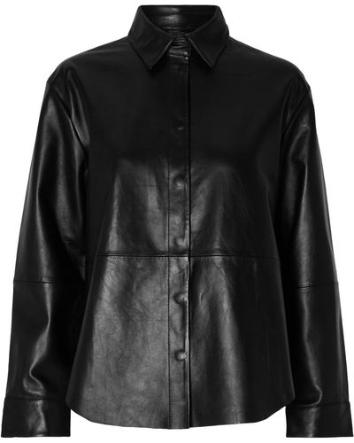 SELECTED Ledershirt 'vallis' - Schwarz