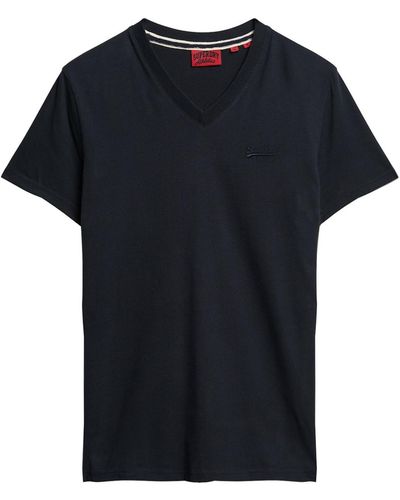 Superdry T-Shirt aus Bio-Baumwolle mit gesticktem Logo und V-Ausschnitt Finster Marineblau XXL - Schwarz