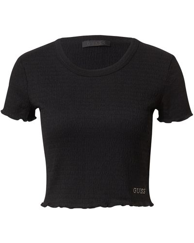 Guess T-Shirt (1-tlg) Plain/ohne Details, Ziersteine - Schwarz